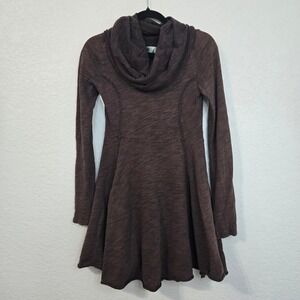 free people beach s Brown Cowl Neck Long Sleeve Fit &‎ Flare Knit Mini Dress